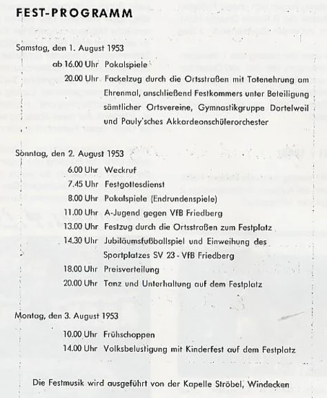 Festprogramm zum 30-jährigen Vereinsjubiläum 1953